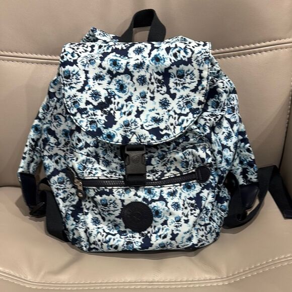Kipling Live Light Floral Blue Medium Backpack - Picture 1 of 7
